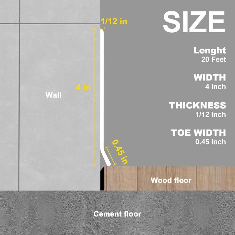 Risunpet Peel and Stick Baseboard Trim, 4 Inch Rubber Baseboard Vinyl Wall Base, Flexible Baseboard Molding Trim, Adhesive Baseboard Trim Rubber Cove Base(20Ft, White) - Image 2